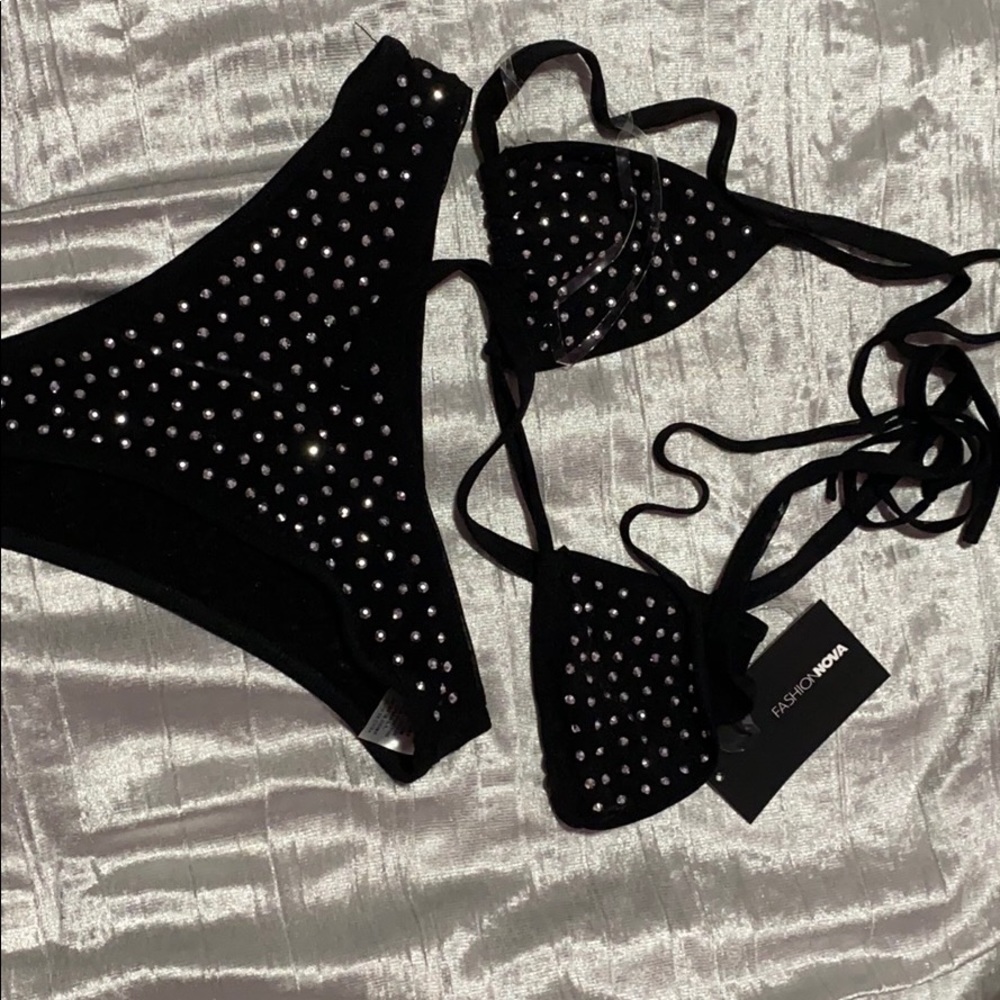 2 piece rhinestone bathing suit